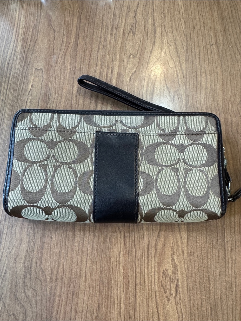 Coach Brown Signature Canvas Wristlet Wallet Clutch with Dark Brown Trim - Picture 2 of 6